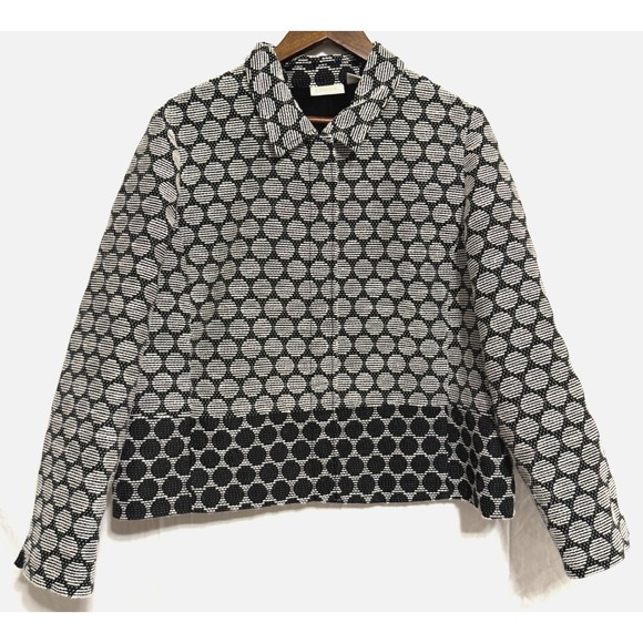 Chicos Jacket Womens 3/XL/16-18 Polka Dot Jacquard Black White Texture Knit Boxy - Picture 1 of 9